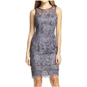 Adrianna Papell Lace Dress Gray‎ Sleeveless Cocktail Party Sheath